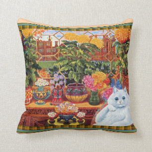 Coussin Carreau vintage de chat d'amant de fleur de Louis