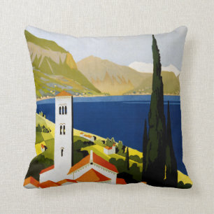Coussin Carreau vintage de voyage de lacs italiens