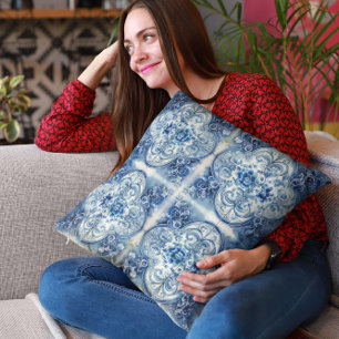 Coussin Carreaux Anciens en Bleu de Delft