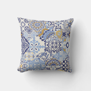 Coussin Carreaux azulejos colorés : motif dessiné à la mai