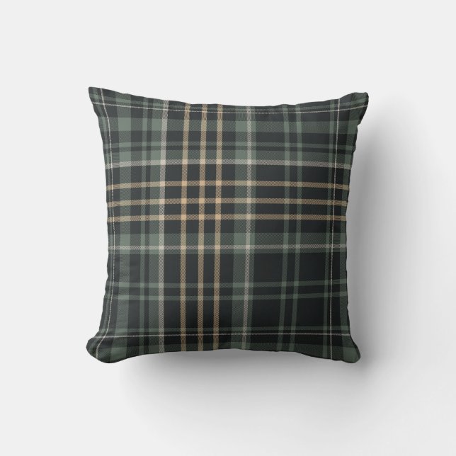 Coussin Carreaux Beige Vert Foncé (Recto)