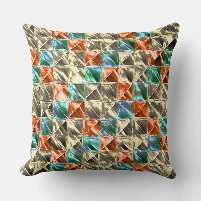 Coussin Carreaux beiges, menthe et corail ou tachés (Recto)