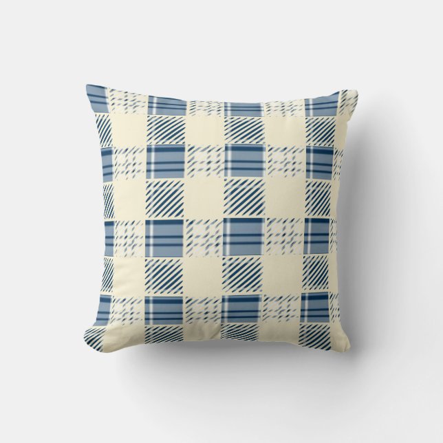 Coussin Carreaux Bleu et Crème  (Recto)