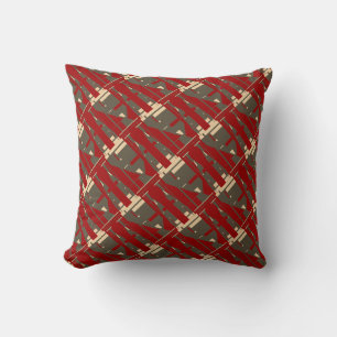 Coussin Carreaux d'art diagonale beige rouge Brown