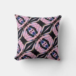 Coussin Carreaux d'art floral inclinés noir, marine, rose,
