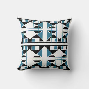 Coussin Carreaux d'art triangulaires noirs turquoise blanc