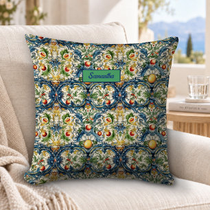 Coussin Carreaux de Citron Méditerranéen Sicilien Bleu Vib