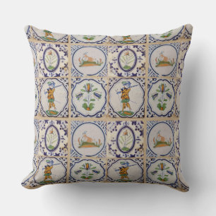 Coussin Carreaux de Delft hollandais vintage 17e siècle ar