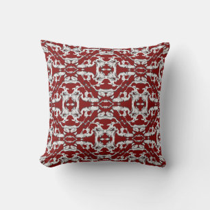 Coussin Carreaux de diamant ornés rouge foncé avec gris bl