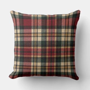 Coussin Carreaux de flanelle rouge et vert forêt