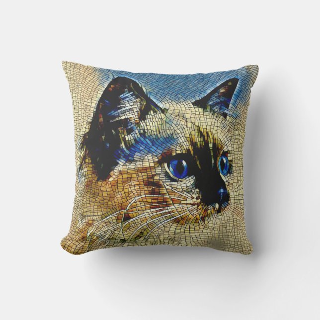 Coussin Carreaux de mosaïque de chats siamois bleu (Recto)
