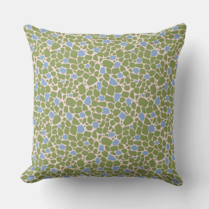 Coussin Carreaux de mosaïque petit motif abstrait vert ble