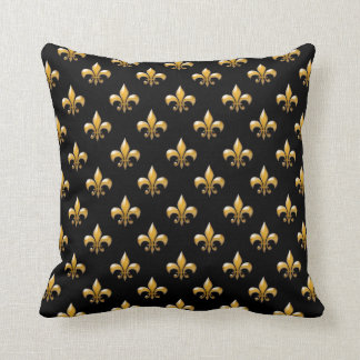 Coussin Carreaux de motif d'or de Fleur de Lis Black