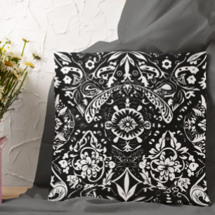 Coussin Carreaux de poterie Talavera mexicain noir blanc