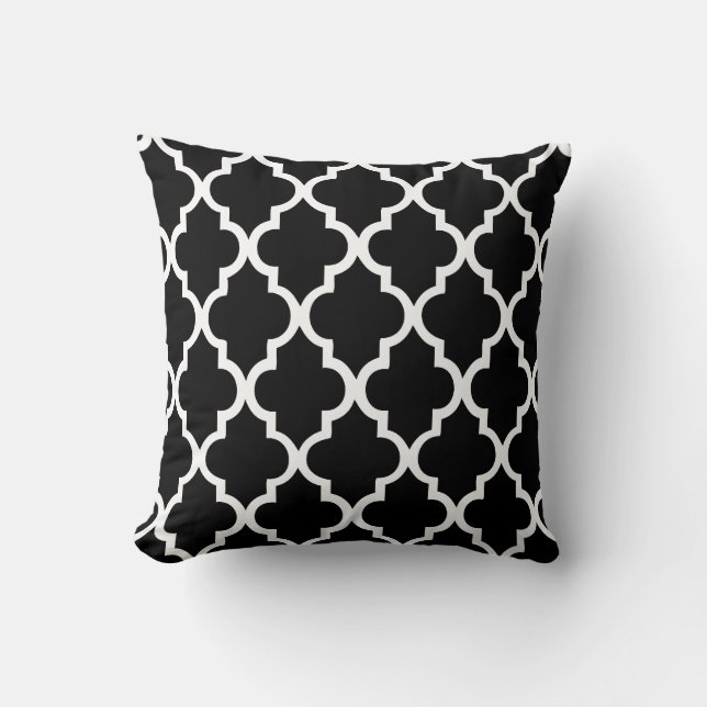 Coussin Carreaux de Quatrefoil noir et blanc Motif (Recto)
