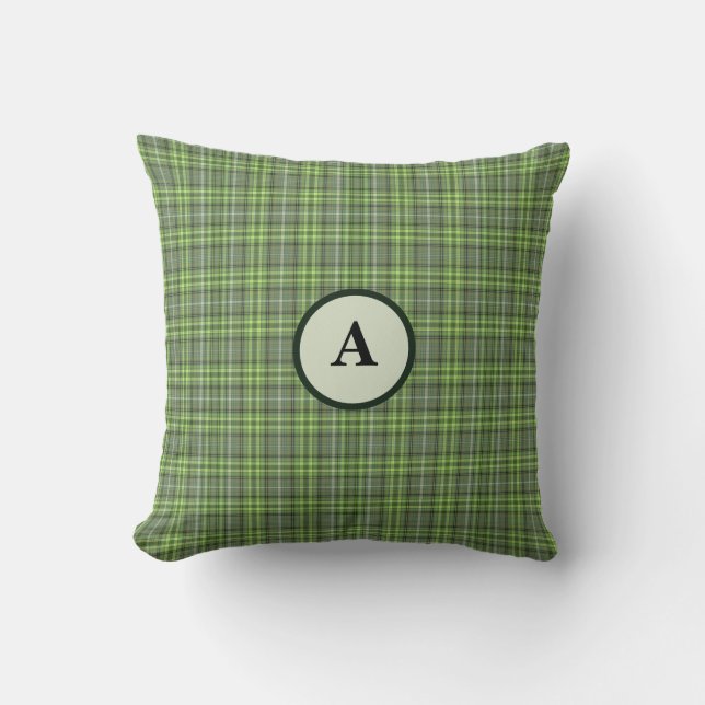 Coussin Carreaux de sauge et vert olive (Recto)