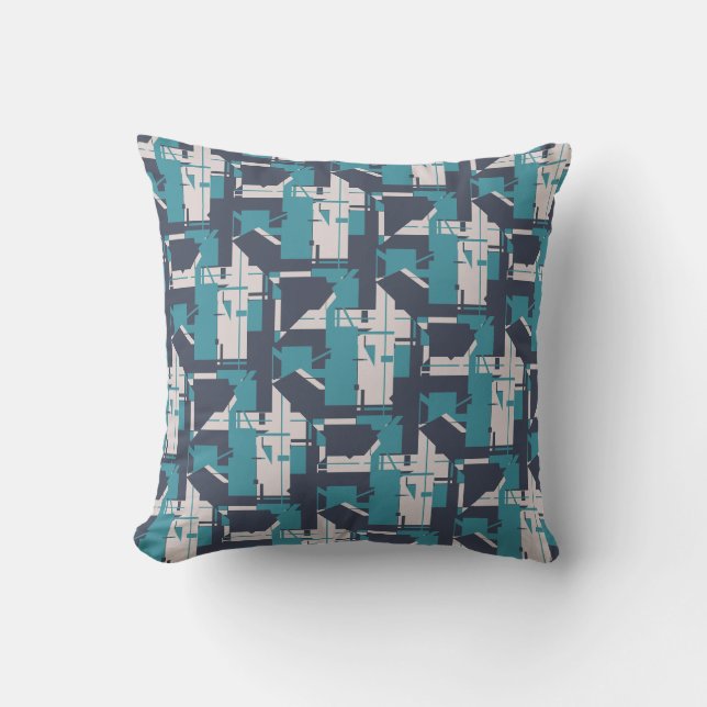 Coussin Carreaux de style MCM gris clair bleu ardoise fonc (Recto)