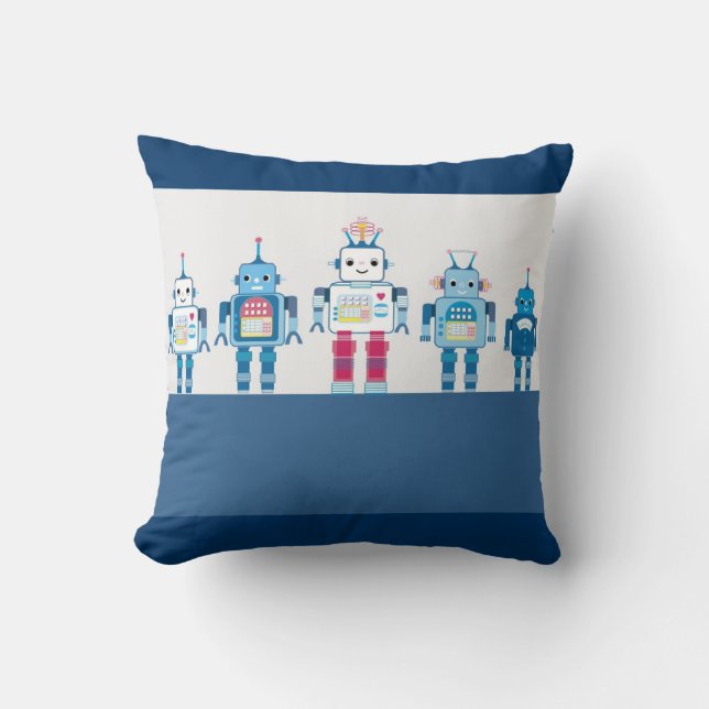 Coussin Carreaux décoratifs de robots de geek bleu de (Recto)