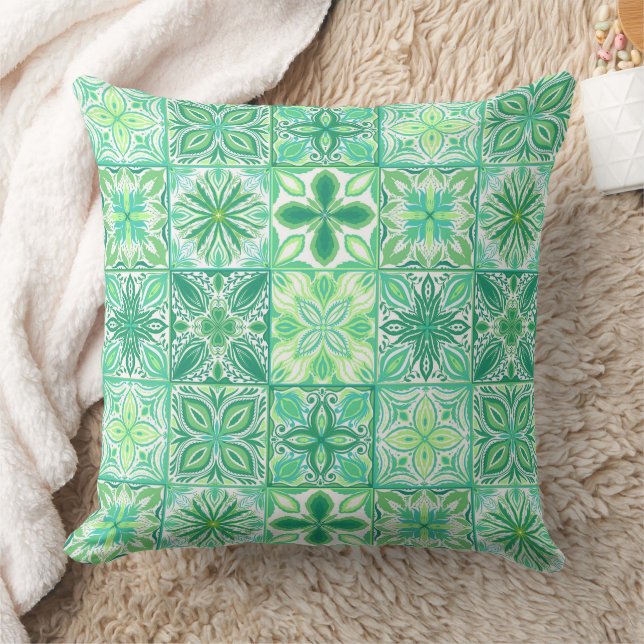 Coussin Carreaux décorés en vert et blanc (Couverture)