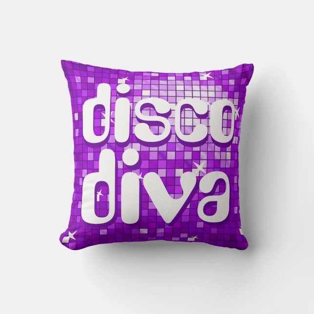 Coussin Carreaux Disco Pourpre 'disco diva' lancer oreille (Recto)