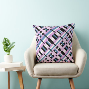 Coussin Carreaux en bleu ardoise, orchidée, noir et blanc