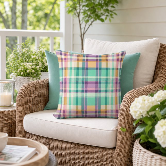 Coussin Carreaux Été Vert Violet  (Créateur téléchargé)