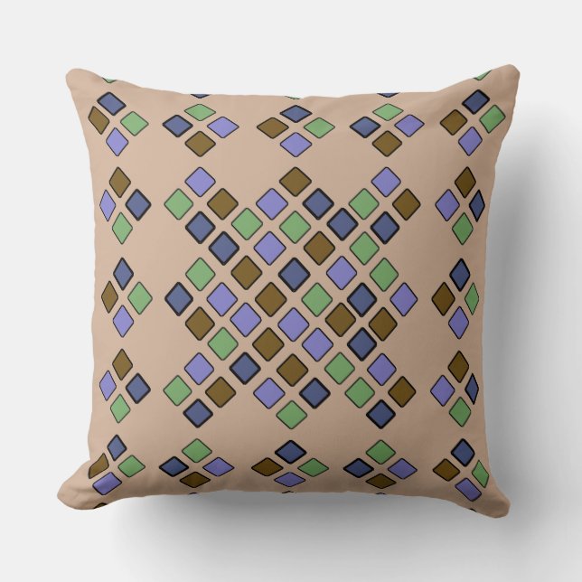 Coussin Carreaux géométriques diagonaux bleu vert 2 en 1 (Recto)