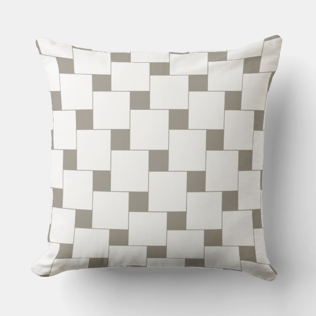 Coussin Carreaux géométriques gris et blanc Répéter le Mot (Recto)