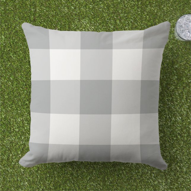 Coussin Carreaux Gingham Gris Blanc Classique Grand (Herbe)