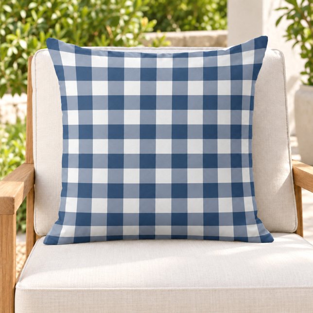 Coussin Carreaux Gingham Navy Classique Blanc (Créateur téléchargé)