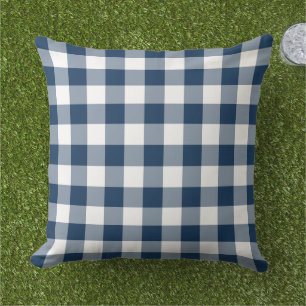 Coussin Carreaux Gingham Navy Classique Blanc