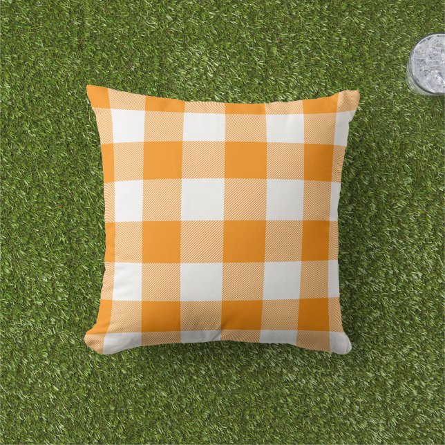 Coussin Carreaux Gingham Orange Foncé et Blanc Buffalo Pla (Herbe)