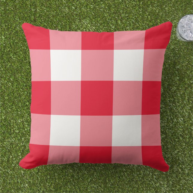 Coussin Carreaux Gingham Rouge Blanc Classique Grand (Herbe)