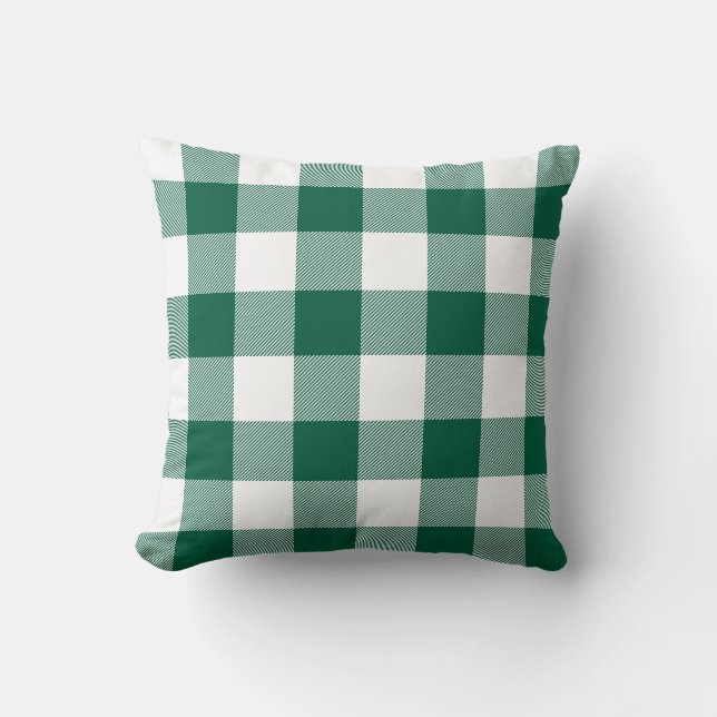 Coussin Carreaux Gingham Vert Chasseur et Blanc (Recto)
