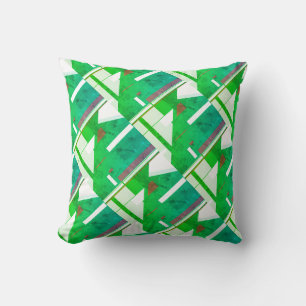 Coussin Carreaux grands diagonaux aspect délavé vert rouge