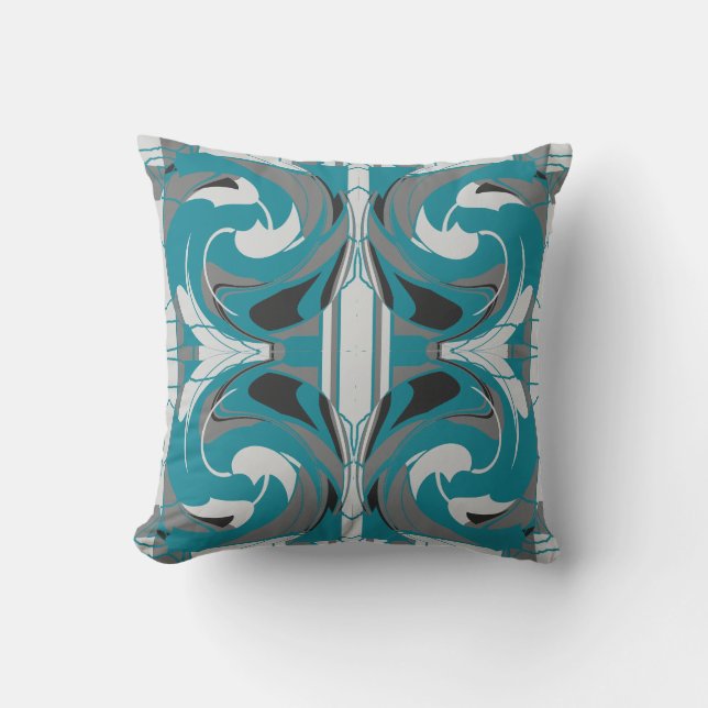Coussin Carreaux grands fleurs gris blanc noir sur fond sa (Recto)