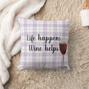 Coussin Carreaux Lavande Avec Vin Rouge Dans Verre