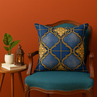 Coussin Carreaux marocains ornés bleus et dorés