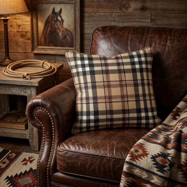 Coussin Carreaux Marron Écossais  (Créateur téléchargé)