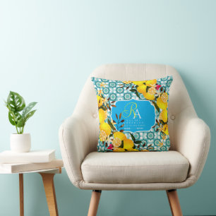 Coussin Carreaux méditerranéens au citron bleu