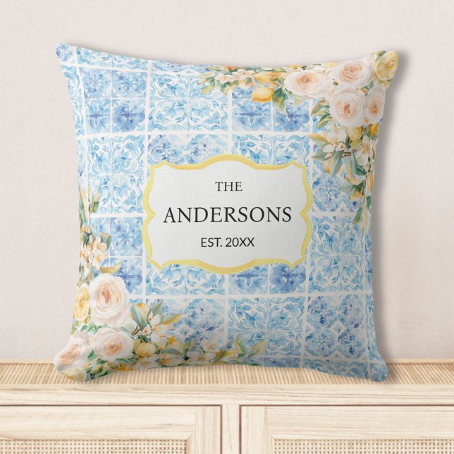 Coussin Carreaux Méditerranéens Bleus Fleur Citron Nom de  (Créateur téléchargé)