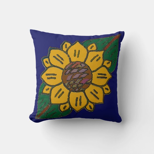 Coussin Carreaux mexicains Sunflower bleu (Recto)