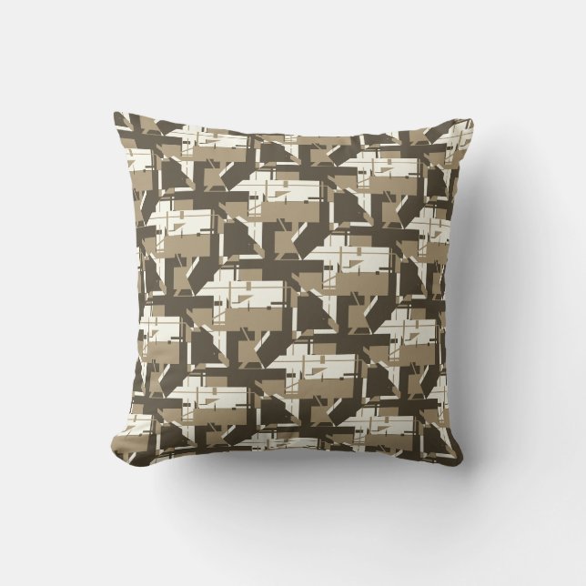 Coussin Carreaux Mosaïqués Brun Beige Abstraits (Recto)