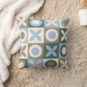 Coussin Carreaux Mosaïques Géométriques Bleus et Marrons