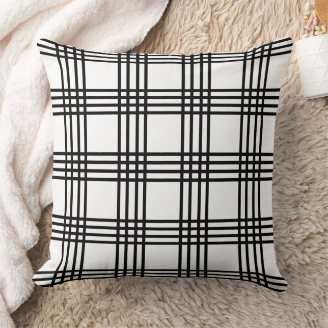 Coussin Carreaux Noir et Blanc Classiques à Quatre Rayures (Couverture)