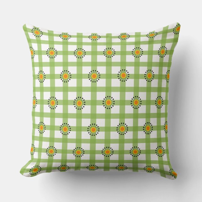 Coussin Carreaux orange moderne vert (Recto)