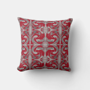 Coussin Carreaux Petits Gris Charbon Rouge Foncé Ornés Tou