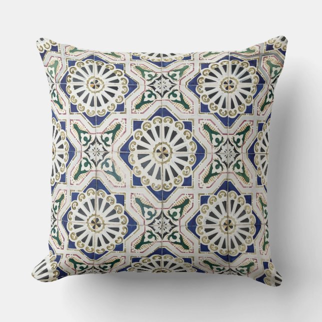 Coussin Carreaux portugais - Azulejo coloré géométrique (Recto)