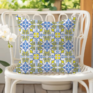 Coussin Carreaux Portugais Jaune Blanc Bleu
