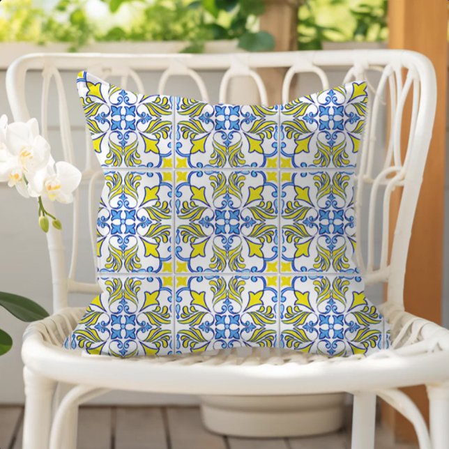 Coussin Carreaux Portugais Jaune Blanc Bleu (Créateur téléchargé)